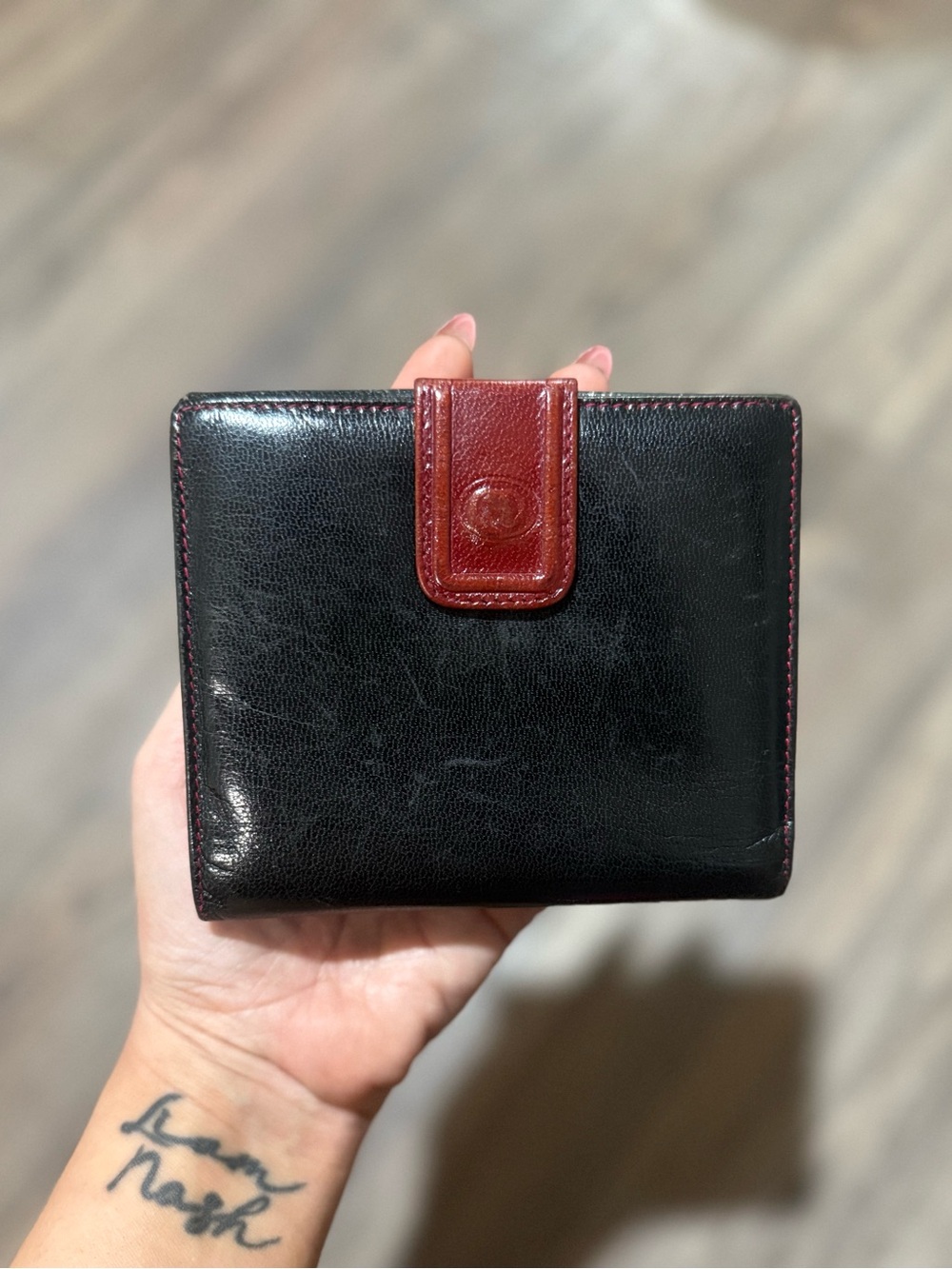 Vintage Gucci Black Red Leather Wallet Bifold Snap Coin Purse Italy Authentic